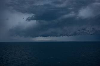 Dark clouds over the sea near Ancona, Italy, on September 25, 2020. (Photo by Wassilios Aswestopoulos/NurPhoto via Getty Images)