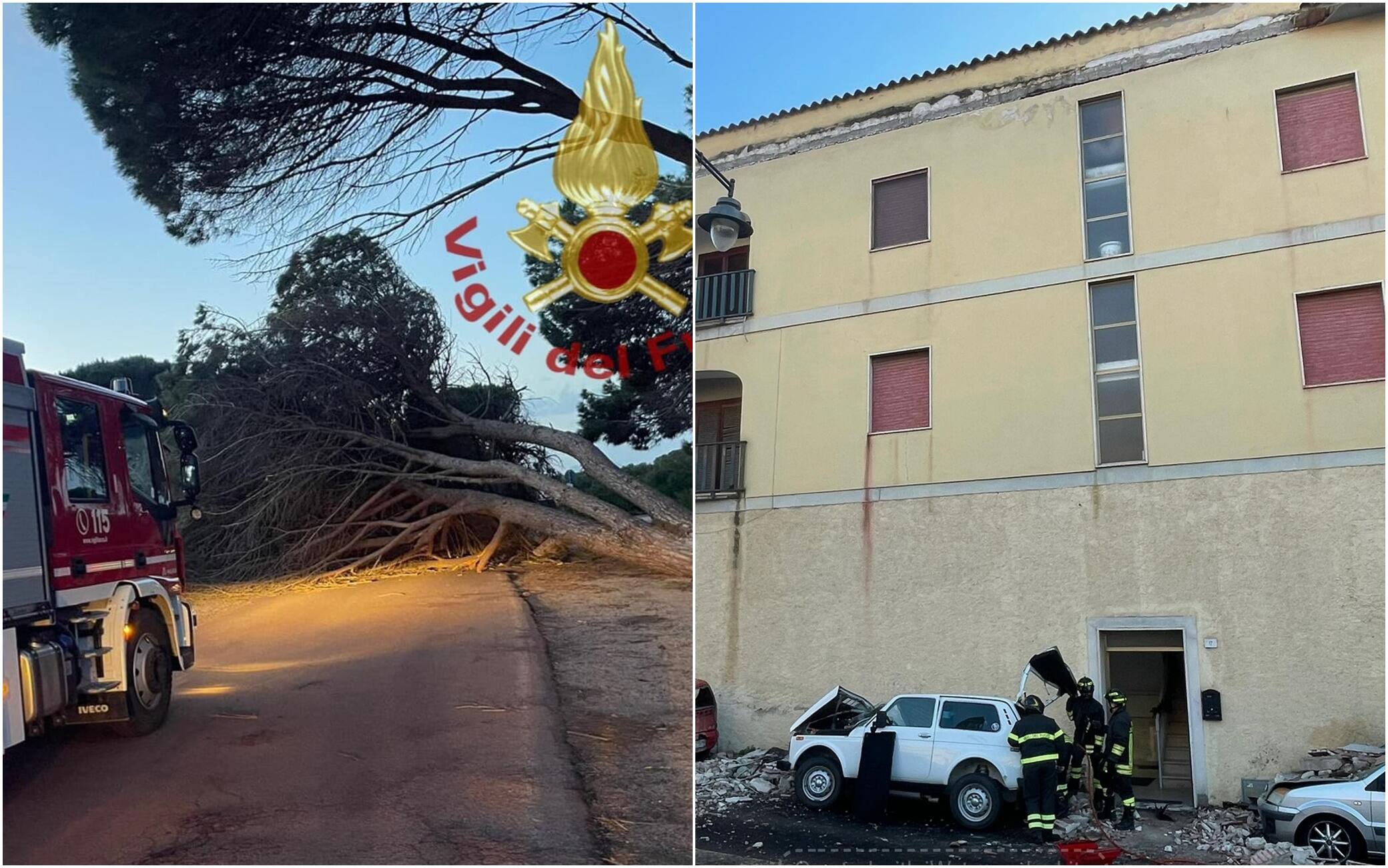 Interventi dei vigili del fuoco in Sardegna Danni per il maltempo in Sardegna