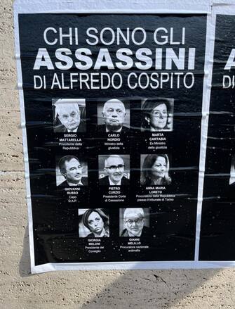 Cospito: manifesti alla Sapienza Manifesti affissi all'università La Sapienza di Roma sulla vicenda Cospito, 03 febbraio 2023. ANSA / GIULIA MARRAZZO