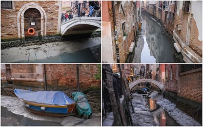Venezia “a secco”, canali senz’acqua ma la siccità non c’entra. FOTO
