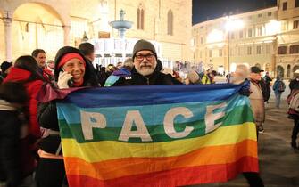 La partenza della marcia per la pace Perugia-Assisi, 23 febbraio 2023.
ANSA/GIANLUIGI BASILIETTI