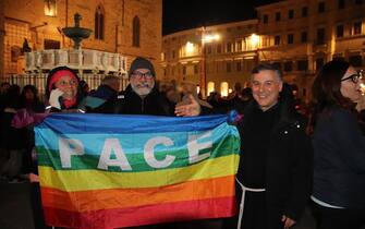 La partenza della marcia per la pace Perugia-Assisi, 23 febbraio 2023.
ANSA/GIANLUIGI BASILIETTI