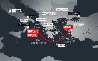 La rotta della nave naufragata in Calabria