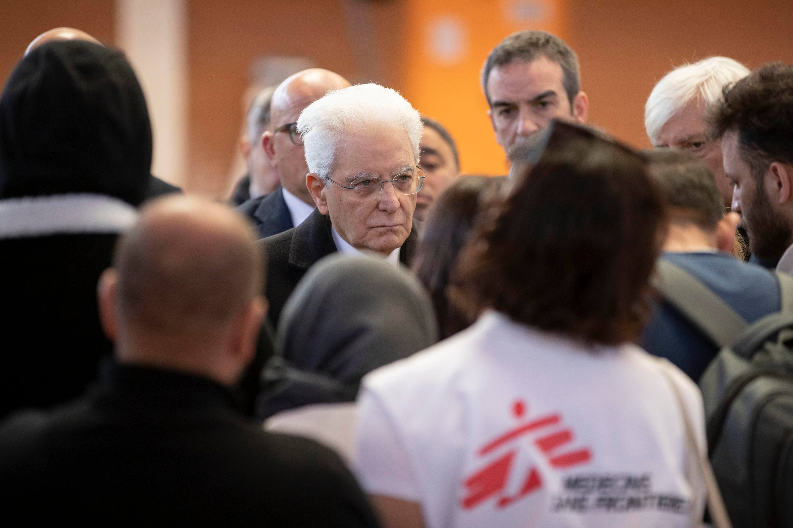 The handout picture provided by the Quirinal Press Office shows Italian President Sergio Mattarella during his visit in Crotone to pay homage to the victims who died in a migrant shipwreck,  in Crotone, Italy, 02 March 2023. At least 67 migrants died after their overloaded boat sank early on 26 February 2023 in stormy seas off Italy's southern Calabria region.
ANSA/ QUIRINAL PRESS OFFICE/ FRANCESCO AMMENDOLA  +++ ANSA PROVIDES ACCESS TO THIS HANDOUT PHOTO TO BE USED SOLELY TO ILLUSTRATE NEWS REPORTING OR COMMENTARY ON THE FACTS OR EVENTS DEPICTED IN THIS IMAGE; NO ARCHIVING; NO LICENSING +++ NPK +++