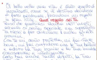 Lettera che Diletta, per gli inquirenti pseudonimo usato da Lorena Lanceri, arrestata per favoreggiamento, scrisse a Messina Denaro nel 2019. (npk)