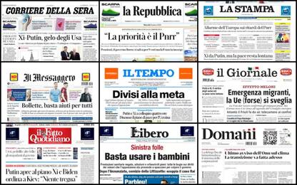 Le prime pagine dei quotidiani di oggi 21 marzo: la rassegna stampa