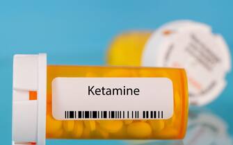 Ketamine. Ketamine pills in RX prescription drug bottle