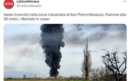 Incendio alle porte di Novara, fiamme nella zona industriale