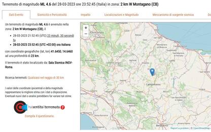 Terremoto in Molise, scossa magnitudo tra 4.6 e 5.1 vicino Campobasso