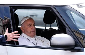 Pope Francis arrives at the Vatican after being discharged today from the Gemelli hospital, Rome, Italy, 1 April 2023. ANSA/RICCARDO ANTIMIANI