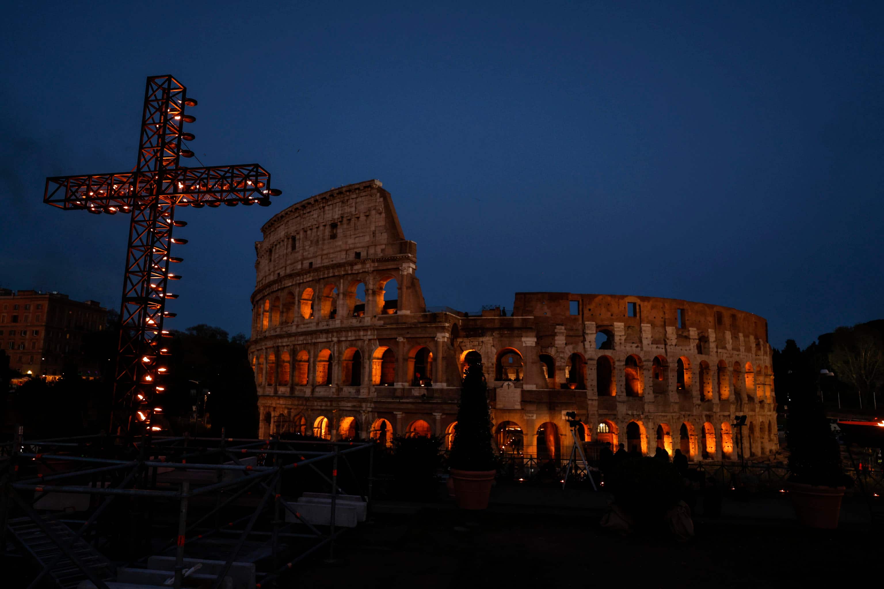 A moment of the Via Crucis - Way of the Cross torchlight procession on Good Friday in front of Colosseum in Rome, Italy, 07 April 2023.
ANSA/FABIO FRUSTACI