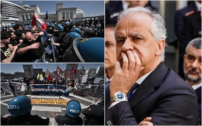 Piantedosi al Forum di Napoli, scontri tra manifestanti e polizia