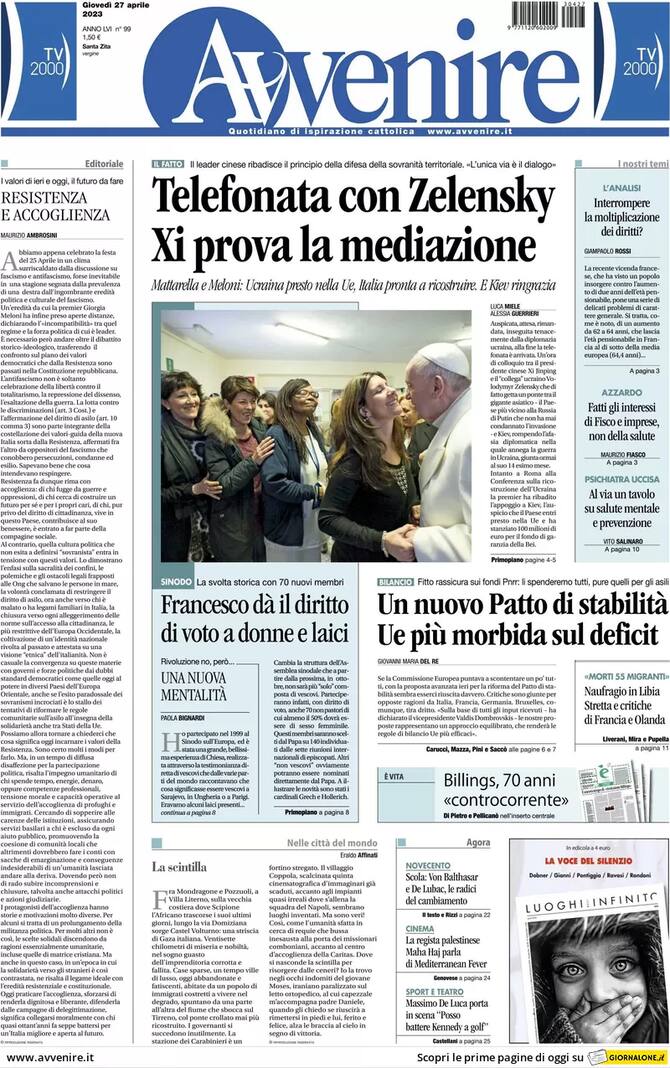 Rassegna Stampa: le prime pagine del 27 Aprile 