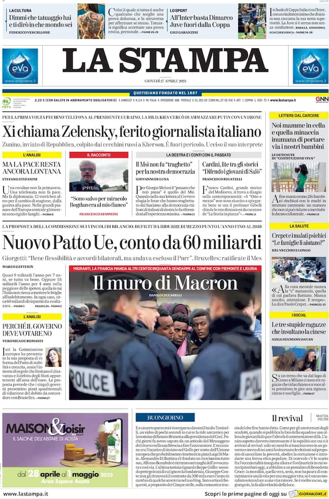 Rassegna Stampa: le prime pagine del 27 Aprile 