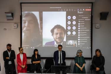 Patrick Zaki (in the monitor) and the panel of examiners during the video conference announcement of the award of the Gemma master's degree in Women's and Gender studies of the University of Bologna, Italy, 05 July 2023. The proclamation ceremony took place in connection with Egypt, given that the researcher, involved in a legal case in his country which also led to his arrest, did not obtain permission to go to Bologna to discuss his thesis.
ANSA/ ANSA/MAX CAVALLARI