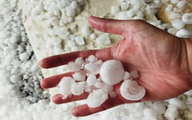Hail that fell during the storm that hit Bologna, on July 22, 2023. ANSA