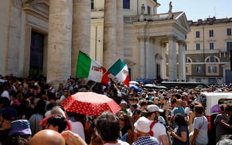 Funerali della scrittrice Michela Murgia, Chiesa degli Artisti, Roma 12 agosto 2023. ANSA/FABIO FRUSTACI 