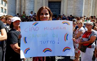 Funerali della scrittrice Michela Murgia, Chiesa degli Artisti, Roma 12 agosto 2023. ANSA/FABIO FRUSTACI 