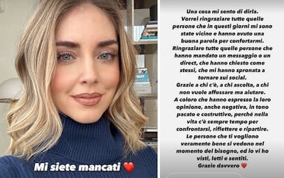 Chiara Ferragni torna su Instagram: "Grazie a chi mi è stato vicino"