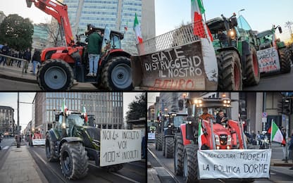 Agricoltori, protesta dei trattori anche a Milano davanti al Pirellone