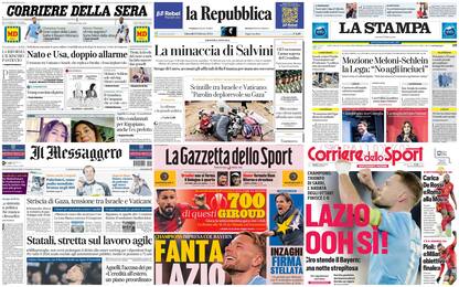 Le prime pagine dei quotidiani di oggi 15 febbraio: la rassegna stampa