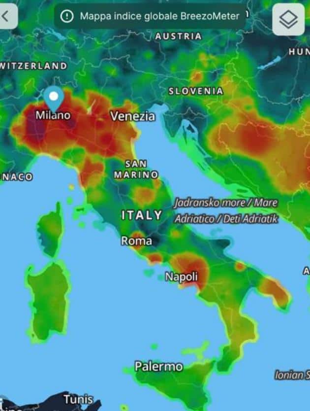Inquinamento dell'aria, la mappa dell'Italia e della Pianura Padana