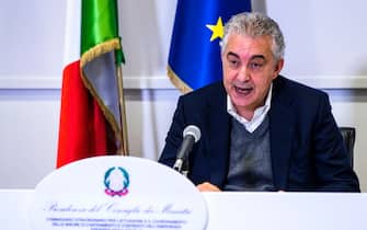 Il commissario per l'emergenza, Domenico Arcuri, in conferenza stampa a Roma, 05 novembre 2020.
ANSA/ANGELO CARCONI