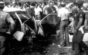 L'auto distrutta nella strage del 29 luglio 1983 a Palermo nella quale persero la vita Rocco Chinnici e tre carabinieri della scorta