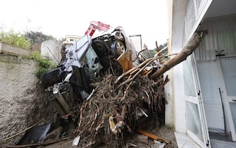 (221127) -- ROME, Nov. 27, 2022 (Xinhua) -- This photo taken on Nov. 26, 2022 shows damaged cars after a landslide on the island of Ischia, Italy. At least one person died and several others went missing in the island of Ischia in southern Italy on Saturday, after heavy rains triggered a landslide hitting several residential buildings, according to authorities and local media. (Str/Xinhua) - Jin Mamengni -//CHINENOUVELLE_XxjpbeE007065_20221127_PEPFN0A001/Credit:CHINE NOUVELLE/SIPA/2211270823/Credit:CHINE NOUVELLE/SIPA/2211270843