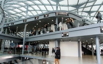 NO FRANCE - NO SWITZERLAND: December 9, 2017 : People visiting the 1850-seat auditorium, located inside the La Nuvola which in turn is inside the Teca. The steel and glass structure was ideated and designed by the architect Massimiliano Fuksas from  Rome.
