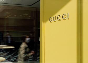 TOKYO, JAPAN - APRIL 08: The logo of Gucci is seen from a window as the shop is closed temporarily for the time being after a state of emergency was announced, on April 08, 2020 in Tokyo, Japan. Japan's Prime Minister, Shinzo Abe, has announced that the government intends to declare a state of emergency that will cover 7 of Japans 47 prefectures, including Tokyo and Osaka, as the COVID-19 coronavirus outbreak continues to spread in the country. The move will allow affected prefectures to take measures including expropriating private land and buildings and requisitioning medical supplies and food from companies that refuse to sell them.  (Photo by Christopher Jue/Getty Images)