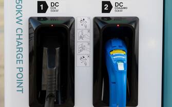 1204792048 CARDIF, UNITED KINGDOM - FEBRUARY 07: A close-up of an electric car charging station on February 7, 2020 in Cardiff, United Kingdom. (Photo by Matthew Horwood/Getty Images)