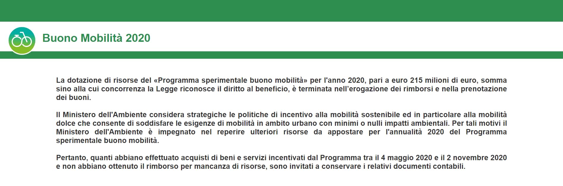 Screenshot dal sito www.buonomobilita.it