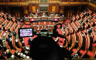 Un momento in Senato durante esame del Decreto Ristori, Roma, 15 Dicembre 2020. ANSA/GIUSEPPE LAMI