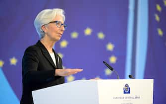 A handout photo made available by the European Central Bank shows European Central Bank (ECB) President Christine Lagarde speaks during a press conference following the meeting of the Governing Council of the European Central Bank in Frankfurt am Main, Germany, 11 March 2021.  ANSA/ECB HANDOUT  HANDOUT EDITORIAL USE ONLY/NO SALES