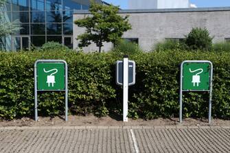 Electric vehicles charging point is seen in Bredebro, Denmark on 26 July 2019  (Photo by Michal Fludra/NurPhoto via Getty Images)