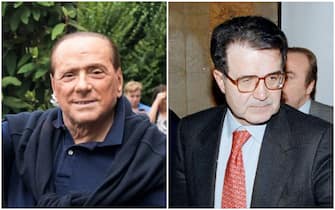 Da sinistra: Silvio Berlusconi e Romano Prodi in due foto d'archivio