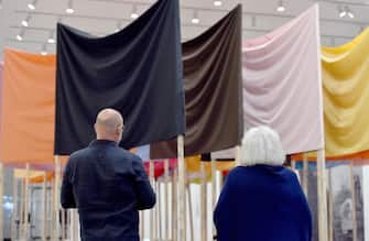 23 May 2021, North Rhine-Westphalia, Duesseldorf: Visitors stand in the Joseph Beuys exhibition at the Kunstsammlung K20. After many months of Corona forced break, the museums in some cities are allowed to open to visitors again. Photo: Caroline Seidel/dpa (Photo by Caroline Seidel/picture alliance via Getty Images)