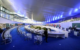 Leader mondiali The hall of the plenary session inside La Nuvola meeting center at the G20 Summit in Rome, Italy, 30 October 2021. ANSA/RICCARDO ANTIMIANI