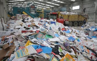 SAKARYA, TURKEY - NOVEMBER 23: A view from the facility, where papers recycled into raw materials using optical sorters, in Sakarya, Turkey on November 23, 2021. (Photo by Ugur Subasi/Anadolu Agency via Getty Images)