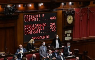 Il risultato del voto finale sulla Legge di Bilancio nellÕAula della Camera dei Deputati, Roma, 30 dicembre 2021. ANSA/RICCARDO ANTIMIANI