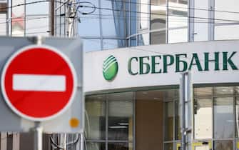GROZNY, RUSSIA - FEBRUARY 28, 2022: A Sberbank branch. On February 24, the United States announced it was imposing sanctions on major Russian banks, including Sberbank and VTB in response to the special military operation in Ukraine. According to the Sberbank press office, the bank continues to operate normally, with all transactions associated with mortgages and foreign securities available. Yelena Afonina/TASS/Sipa USA