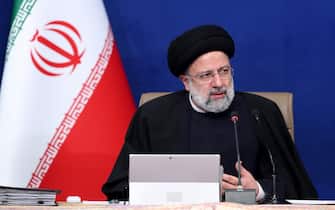 January 23, 2022, Tehran, Tehran, Iran: A handout picture provided by the Iranian presidency shows Iran's President Ebrahim Raisi attending a cabinet meeting in Tehran, Iran. 

Credit Image: Iranian Presidency via ZUMA Press Wire



Pictured: President Ebrahim Raisi

Ref: SPL5286089 230122 NON-EXCLUSIVE

Picture by: Zuma / SplashNews.com



Splash News and Pictures

USA: +1 310-525-5808
London: +44 (0)20 8126 1009
Berlin: +49 175 3764 166

photodesk@splashnews.com



World Rights, No Argentina Rights, No Austria Rights, No Belgium Rights, No China Rights, No Czechia Rights, No Finland Rights, No France Rights, No Germany Rights, No Hungary Rights, No Japan Rights, No Mexico Rights, No Netherlands Rights, No Norway Rights, No Peru Rights, No Portugal Rights, No Slovenia Rights, No Sweden Rights, No Switzerland Rights, No Taiwan Rights, No United Kingdom Rights