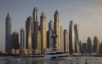 DUBAI, UNITED ARAB EMIRATES - FEBRUARY 24: Dubai city skyline is seen from The Five hotel on The Palm on February 24, 2021 in Dubai, United Arab Emirates. Dubai is open for business, excepting foreign tourists and gradually kickstarting its economy embarking on one of the world’s most aggressive vaccination programs. (Photo by Paula Bronstein/Getty Images)