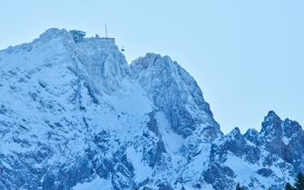 Mountain Zugspitze is seen
at the 70. Four Hills Tournament Ski Jumping on Olympiaschanze   Garmisch-Partenkirchen, Bavaria, Germany, Dec 31, 2021. 
Photographer: ddp images / star-images