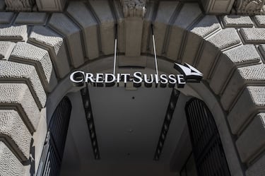 A sign above an entrance to the Credit Suisse Group AG headquarters in Zurich, Switzerland, on Tuesday, April 19, 2022. Credit Suissess chief executive officer at its securities venture in China is stepping aside after less than two years on the job, becoming the second top executive at a major foreign lender in the nation to quit this month. Photographer: Pascal Mora/Bloomberg via Getty Images