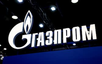 epa09897234 A view of a logo of Russian gas company Gazprom during the 21st International Exhibition for Equipment and Technologies for the Oil and Gas Industries 'Neftegaz' in Moscow, Russia, 19 April 2022. The Exhibition runs from 18 to 21 April.  EPA/MAXIM SHIPENKOV