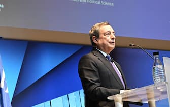 Il presidente del consiglio Mario Draghi all'Università Bocconi partecipa all'evento in memoria dell'economista Alberto Alesina, scomparso due anni fa, MIlano, 25 maggio 2022. ANSA/DANIEL DAL ZENNARO