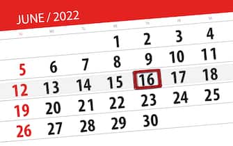 Calendar planner for the month june 2022, deadline day, 16, thursday.