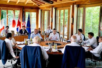 This handout picture made available by the Chigi Palace Press Office shows Italian Prime Minister Mario Draghi and the other leaders of the Group of Seven rich nations during the first day of the G7 Summit at Elmau Castle in Kruen, Germany, 26 June 2022. Germany is hosting the G7 summit at Elmau Castle near Garmisch-Partenkirchen from 26 to 28 June 2022. ANSA/ CHIGI PALACE PRESS OFFICE/ FILIPPO ATTILI +++ ANSA PROVIDES ACCESS TO THIS HANDOUT PHOTO TO BE USED SOLELY TO ILLUSTRATE NEWS REPORTING OR COMMENTARY ON THE FACTS OR EVENTS DEPICTED IN THIS IMAGE; NO ARCHIVING; NO LICENSING +++